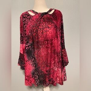 Fuchsia Floral Velvet Burnout Top Bell Sleeve Blouse Whimsygoth Artsy XL NWT